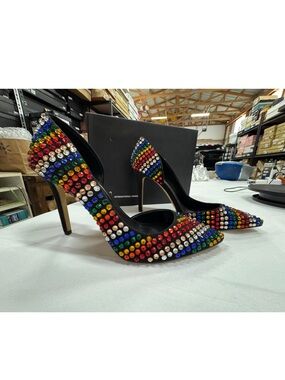 INV Black Multicolor Crystal Pointed-Toe Stiletto Pumps size 10